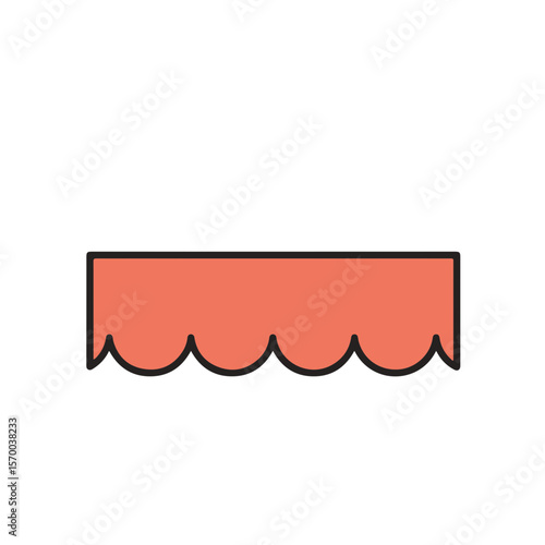 A simple red scalloped valance illustration on a light color background.
