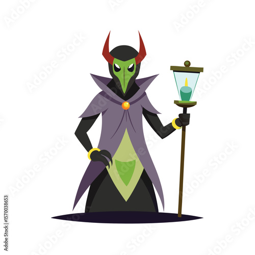 Villain manipulating time holding hourglass magical weapon Vector illustration