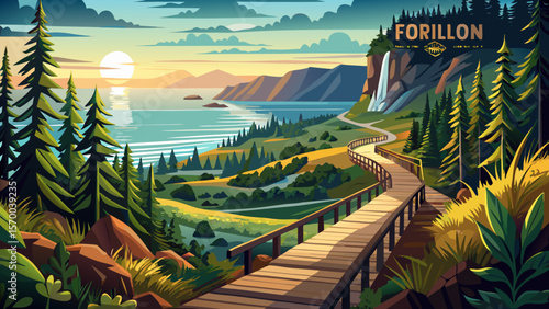 Forillon National Park, Quebec – Thick forests, wooden walking trails, and sweeping ocean views reflect serene summer wilderness.