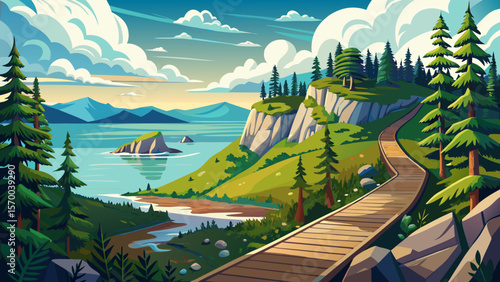 Forillon National Park, Quebec – Thick forests, wooden walking trails, and sweeping ocean views reflect serene summer wilderness.