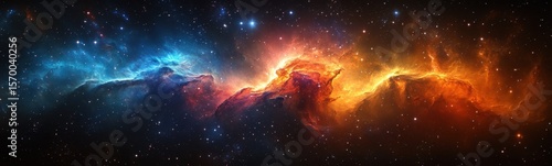 Colorful galaxy with stars and a nebula banner