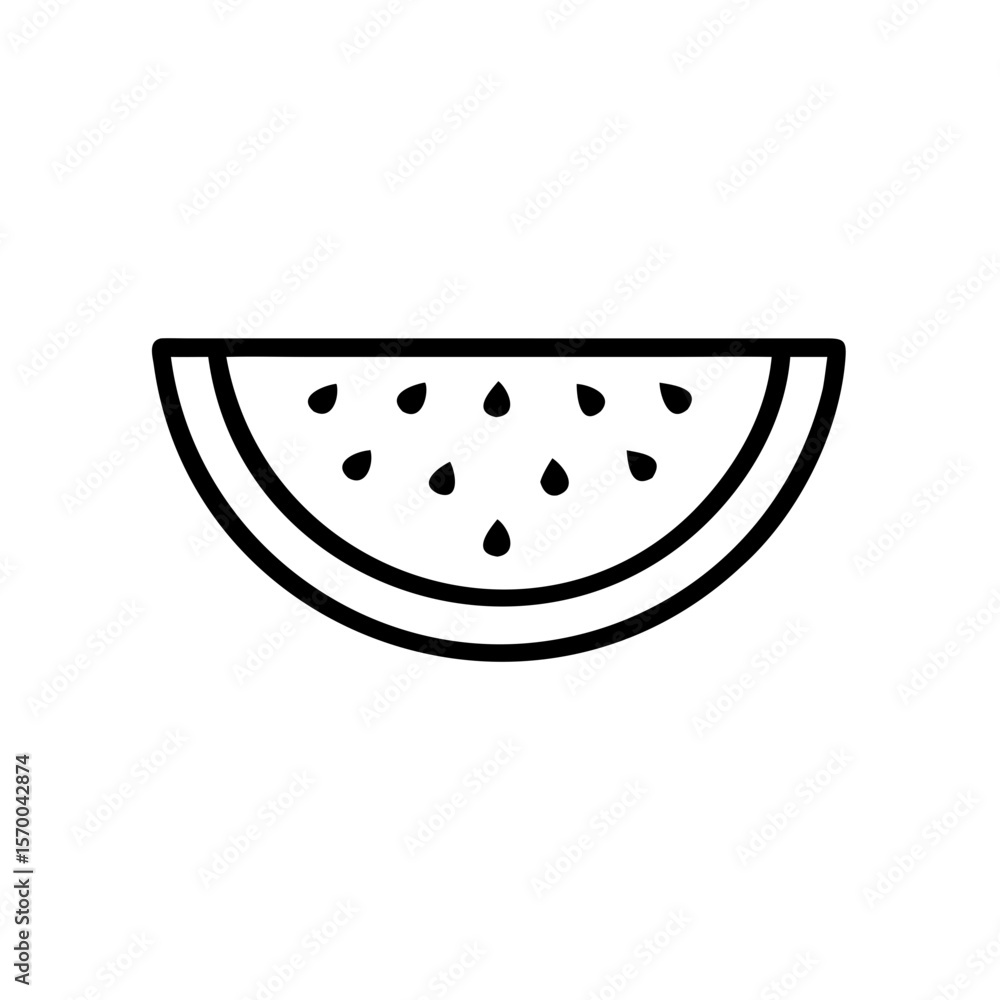 Watermelon slice in simple line art style on white background Watermelon slice in simple line art style on white background