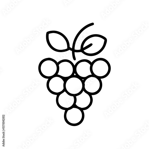 Outline of grape bunch with leaves in simple line design  