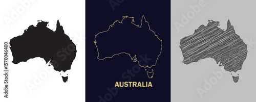 AUSTRALIA Black, Gold, Sketch Map Vector Illustration Abstract Editable image