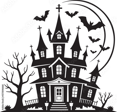 Wallpaper Mural Haunted House Silhouette with Bats and Trees Halloween Vector Illustration

 Torontodigital.ca