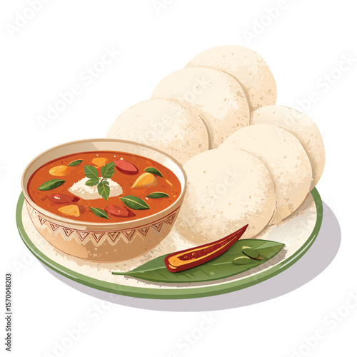South Indian Breakfast Rava idli, served with coconut chutney and sambar or curr