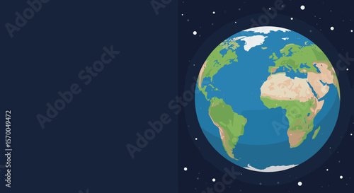International Day for the Protection of the Ozone Layer with planet earth in starry space. Depicts International Day for the Protection of the Ozone Layer with earth continents,