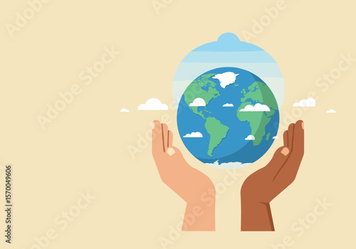 International Day for the Protection of the Ozone Layer represented by caring hands holding globe, showcasing environmental concern and responsibility.