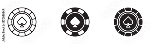 Poker chips black icons vector set. Playing poker concept. Vector illustration.