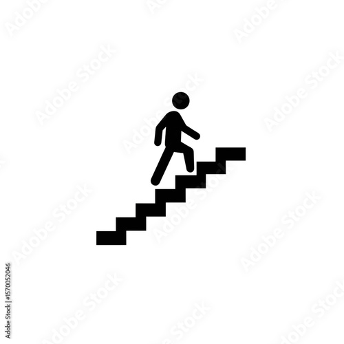 Simple white line icon of a person walking up stairs isolated on transparent background