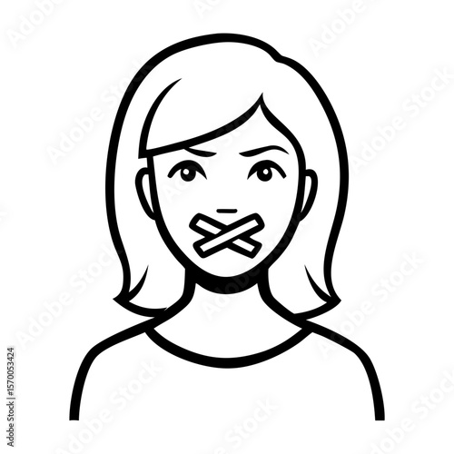 Woman with mouth taped expressing silence and resistance concept  