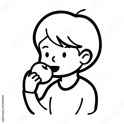 Boy eating apple with smile while enjoying a snack indoors Concept of Apple Spas  