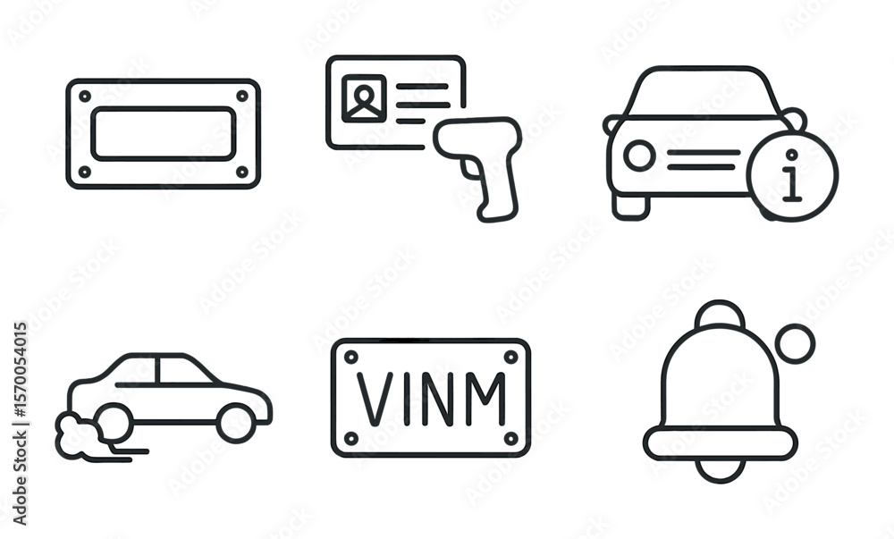 Obraz premium Vehicle Registration Icons. Outline vector icons of vehicle registration: license plate, registration card,