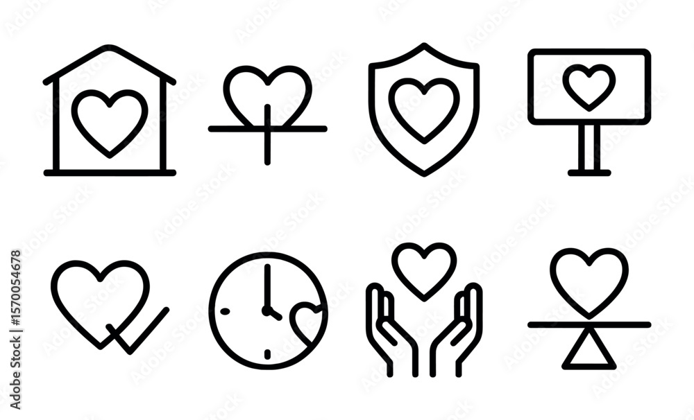 Healthy Boundaries Icons. Outline vector icons of healthy boundaries in love: safe space, limit line, respect Healthy Boundaries Icons. Outline vector icons of healthy boundaries in love: safe space, limit line, respect
