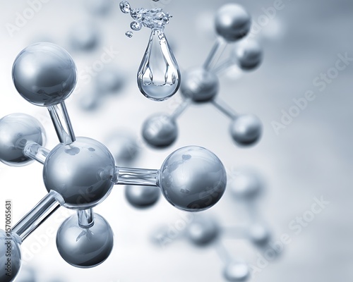 Close-up view of a water molecule structure.