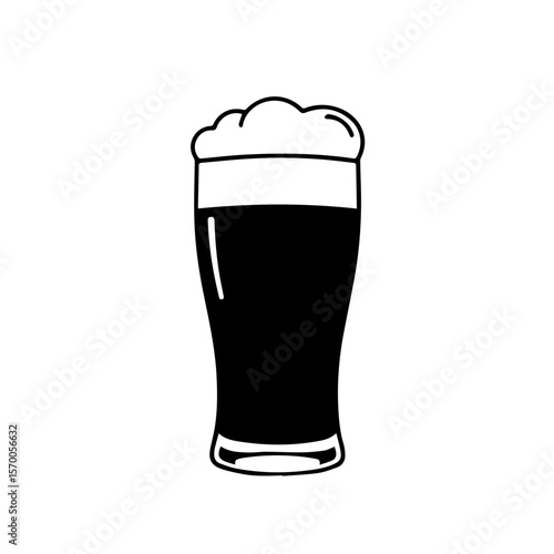 Black and white beer illustration in a glass, an image effect enhancing visual appeal. Beer in a glass, stylized illustration shows a dark, frothy brew,