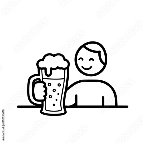 Cheerful person enjoying drink at bar. Drawn person holds up foamy beverage, enjoying happy hour and camaraderie. Image about connections and human experiences,