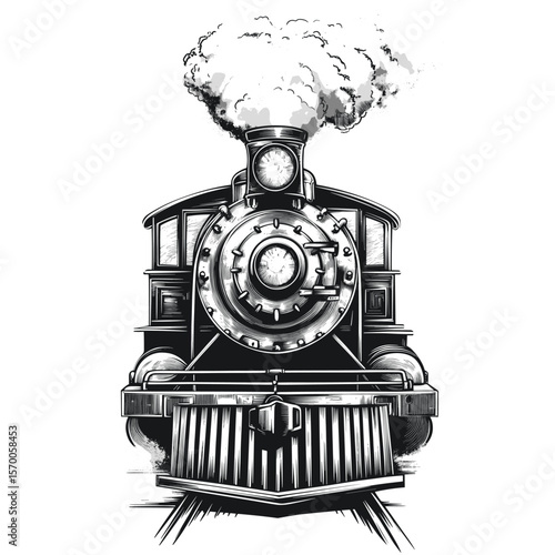Vintage steam locomotive illustration