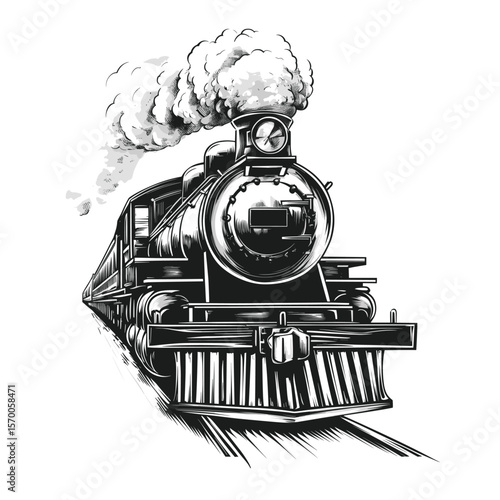 Vintage steam locomotive illustration