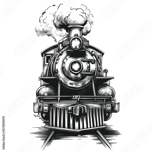 Vintage steam locomotive illustration