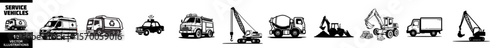 Set of children's toys featuring various service vehicles