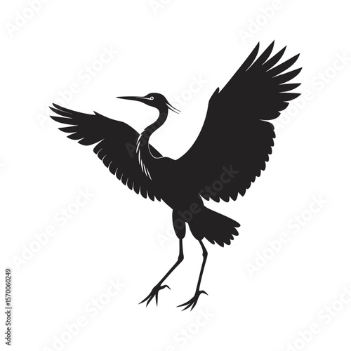 Heron Spreading Wings To Land Silhouette