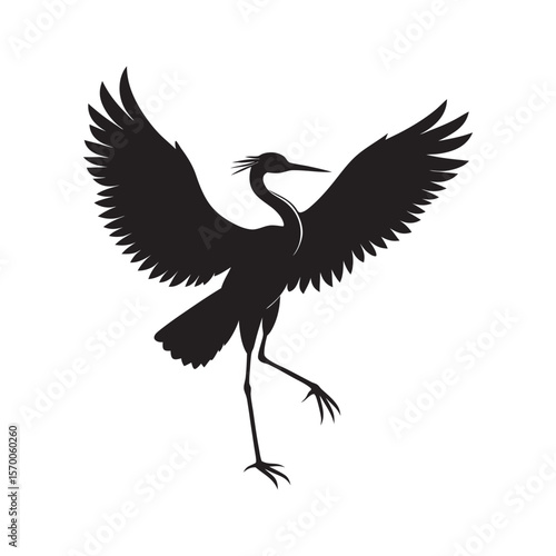 Landing Heron With Outstretched Wings Silhouette