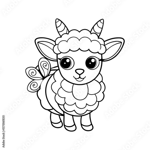 Printable Lamb With Butterfly Catcher Outline