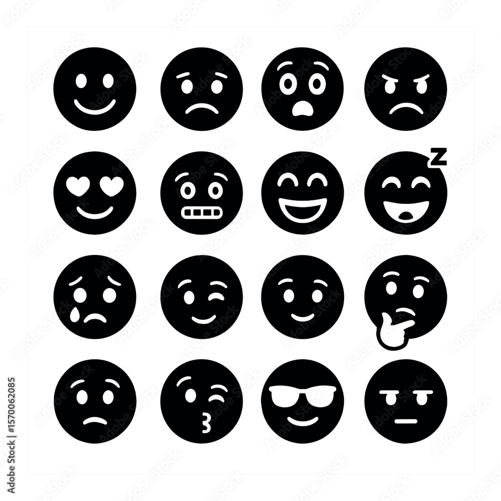 Emotive face icons collection, expressive mood symbols. emotion and feeling set Emotive face icons collection, expressive mood symbols. emotion and feeling set