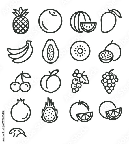 Tropical fruit icon collection, exotic fruit set for design. fresh produce symbols