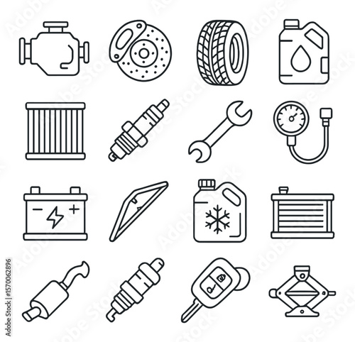 Car care icon collection, automotive maintenance symbols. vehicle repair toolkit set