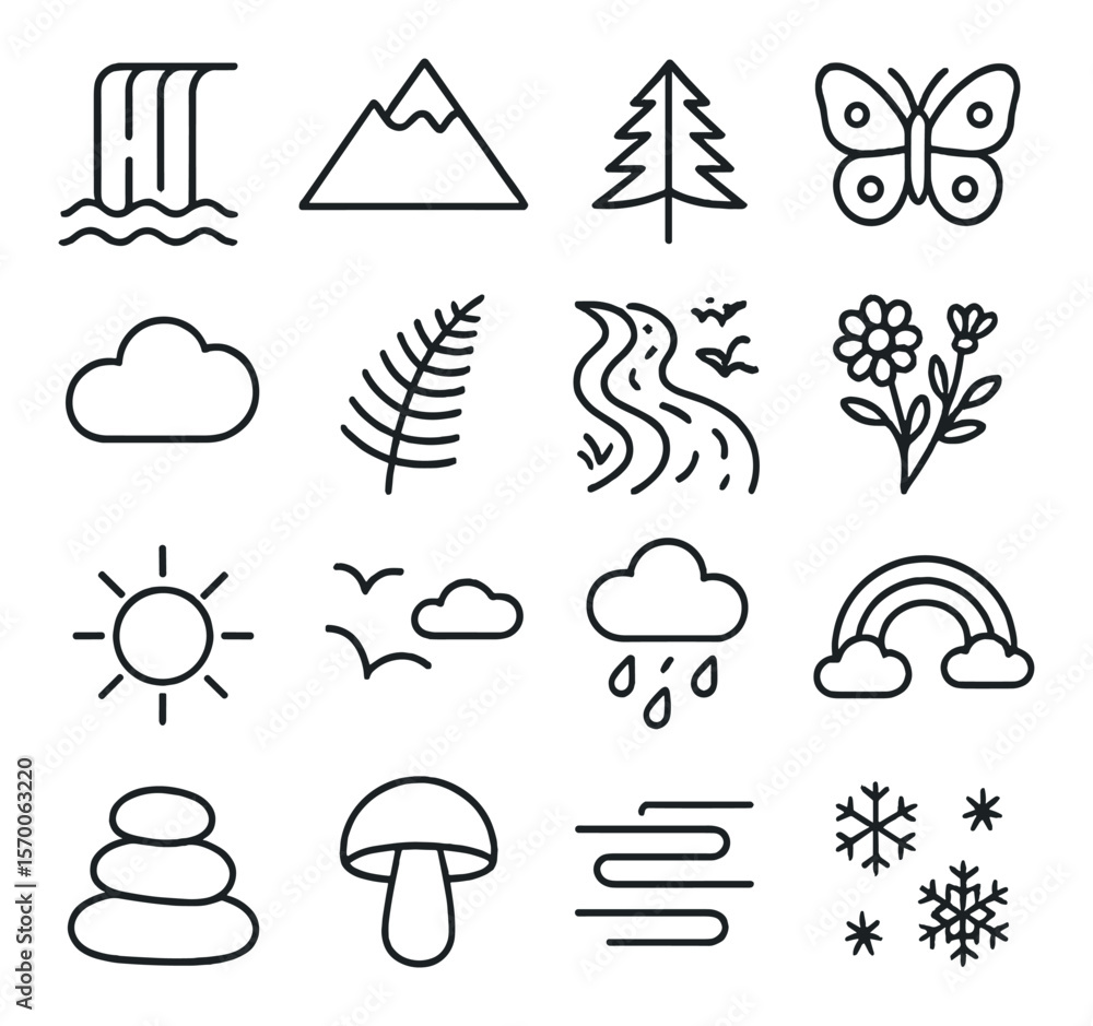 Nature icon collection, natural elements and symbols. environment and ecology set Nature icon collection, natural elements and symbols. environment and ecology set