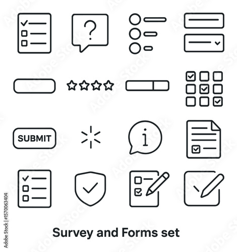 Survey and forms collection, questionnaire symbols. feedback and evaluation icon set