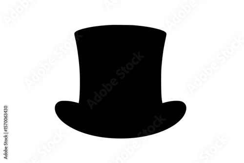 Silhouette of a Classic Top Hat, Black Color on White Background