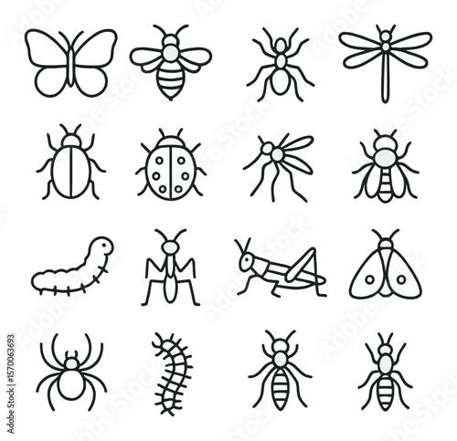 Insect line icon collection, bugs and critters set. simple entomology design pack