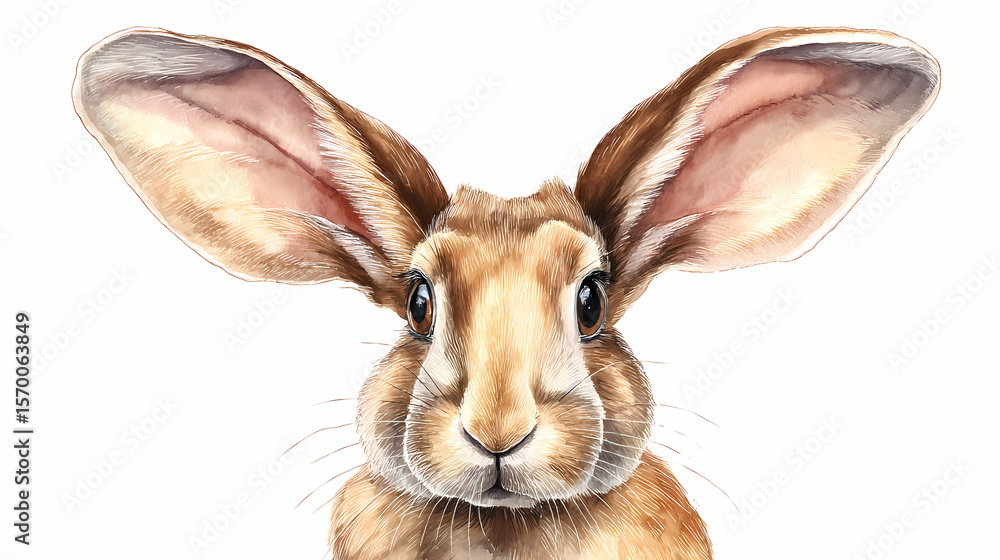 Fototapeta premium Sweet Rabbit with Long Ears – Whimsical Watercolor Forest Bunny