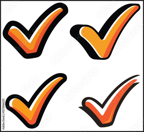 Orange Gradient Checkmark Icons Set Vector Illustration