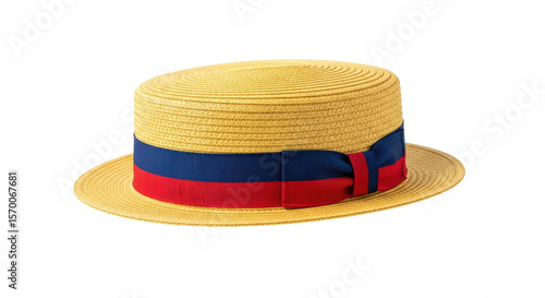 Canvas Print Isolated Straw Boater Hat with Ribbon