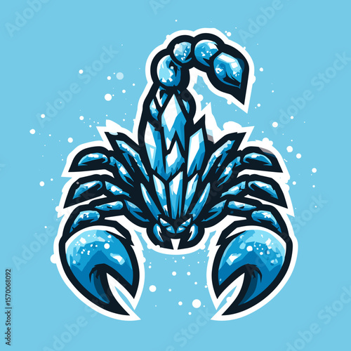 Bold blue scorpion esports logo featuring crystal elements against a light blue background
