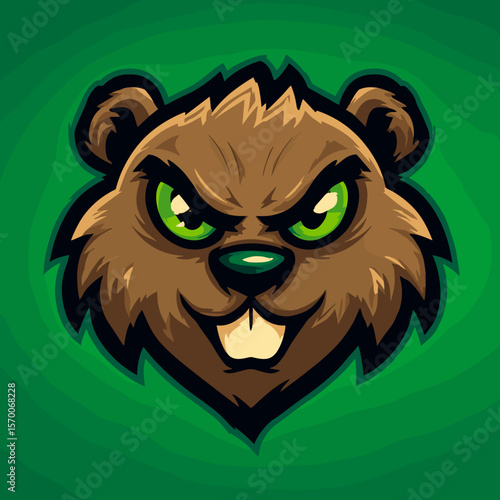 Bold bear esports logo featuring a fierce expression and vibrant green background for competitive gaming teams and tournaments