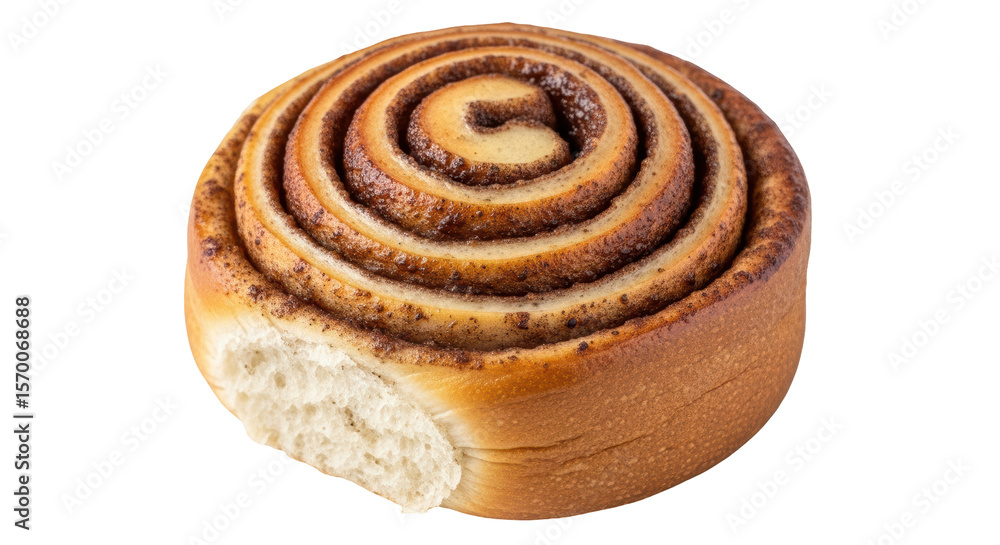 Fototapeta premium Isolated Cinnamon Roll with a Bite Missing