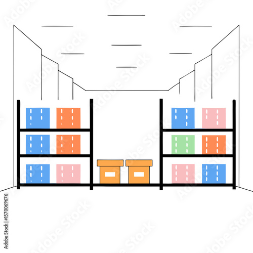 Warehouse shelves with boxes icon
