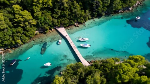 Wallpaper Mural Aerial View of Azure Waters, Boats, and Lush Greenery in Tranquil Coastal Paradise Torontodigital.ca
