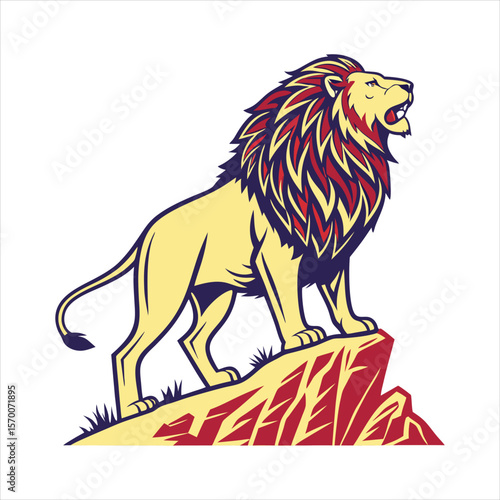 Vector illustration of full body of wild lion, zoology illustration, royal predator safari animal.