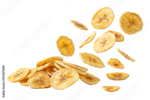 Crispy banana chips floating on AI Generated by PNG