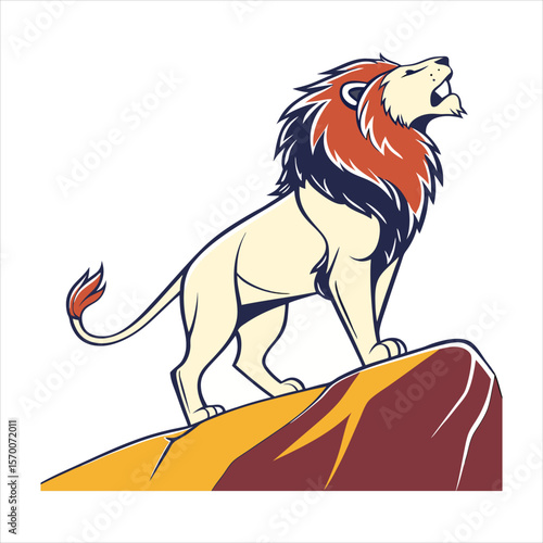 Vector illustration of full body of wild lion, zoology illustration, royal predator safari animal.