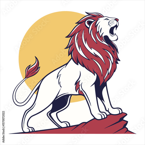 Vector illustration of full body of wild lion, zoology illustration, royal predator safari animal.