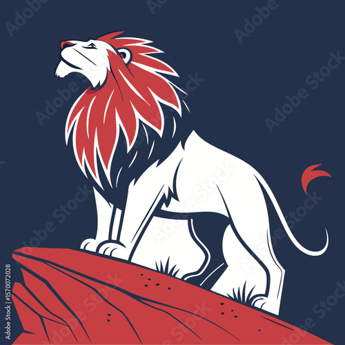 Vector illustration of full body of wild lion, zoology illustration, royal predator safari animal.