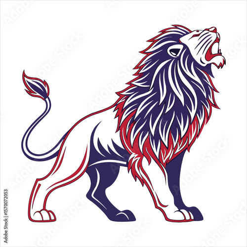Vector illustration of full body of wild lion, zoology illustration, royal predator safari animal.
