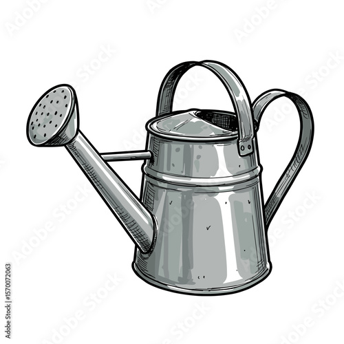 Metal watering can with spout and handle for gardening tasks  